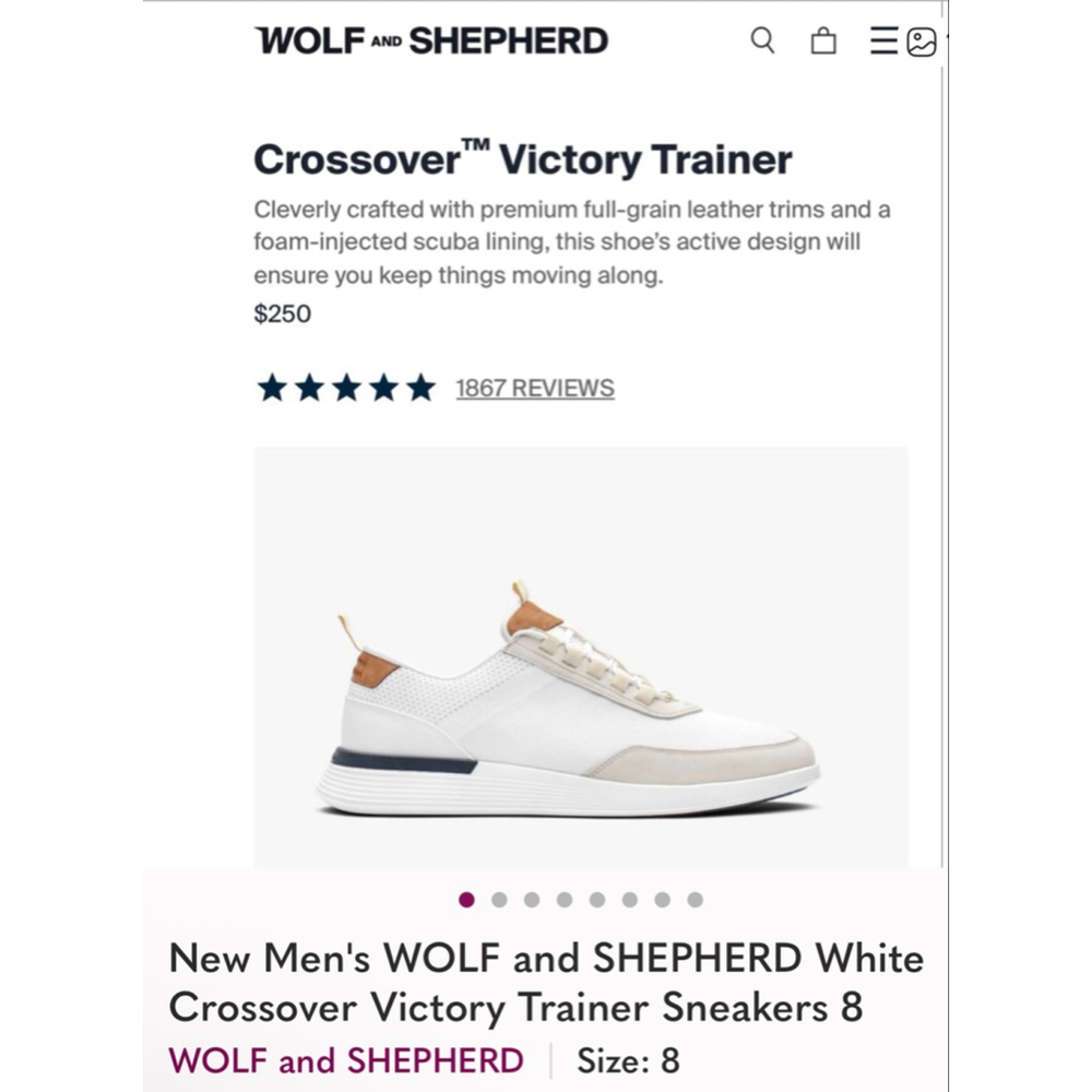 WOLF and SHEPHERD White Crossover Victory Trainer Sneakers 8 Brand New!
